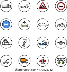line vector icon set - airport bus vector, baggage truck, embankment road sign, no car, electric, limousine, bike, piston, moon rover, jack, baby, toy, plane