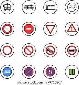 line vector icon set - airport bus vector, barrier, no smoking sign, prohibition road, way, giving, traffic light, horn, parking, even, pause