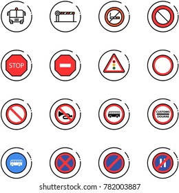 line vector icon set - airport bus vector, barrier, no smoking sign, prohibition road, stop, way, traffic light, horn, customs, parking, even