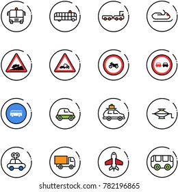 line vector icon set - airport bus vector, baggage truck, snowmobile, climb road sign, car crash, no moto, overtake, jack, toy, plane