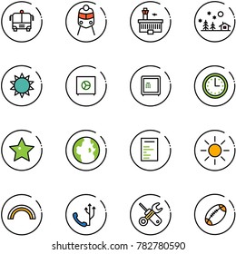 line vector icon set - airport bus vector, train, building, christmas landscape, sun, safe, time, star, globe, document, rainbow, phone, wrench screwdriver, football