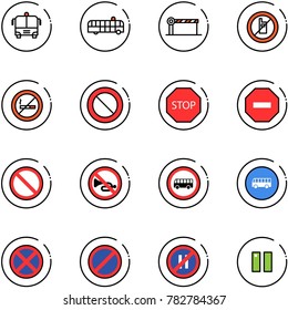 line vector icon set - airport bus vector, barrier, no mobile sign, smoking, prohibition road, stop, way, horn, parking, even, pause
