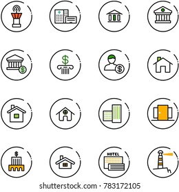 line vector icon set - airport tower vector, hospital building, bank, account, home, doors, sea hotel, lighthouse