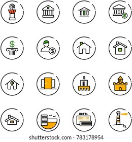 line vector icon set - airport tower vector, bank, account, home, doors, building, sand fort, hotel, sea, lighthouse