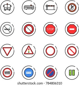 line vector icon set - airport bus vector, barrier, no mobile sign, smoking, prohibition road, stop, way, giving, traffic light, customs, parking, pause
