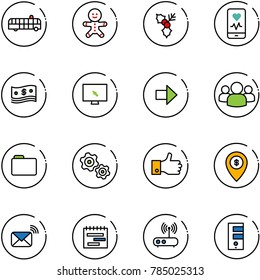 line vector icon set - airport bus vector, cake man, holly, mobile heart monitor, cash, cursor, right arrow, group, folder, gears, finger up, atm map pin, wireless mail, terms plan, wi fi router