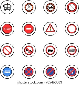 line vector icon set - airport bus vector, no mobile sign, smoking, prohibition road, stop, way, traffic light, horn, customs, parking, even