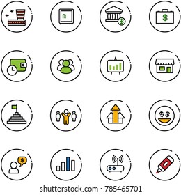 line vector icon set - airport building vector, safe, account, money case, wallet time, group, presentation chart, store, pyramid flag, team leader, arrows up, smile, dialog, wi fi router, marker
