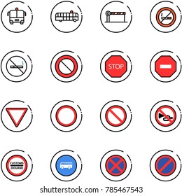 line vector icon set - airport bus vector, barrier, no smoking sign, prohibition road, stop, way, giving, horn, customs, parking