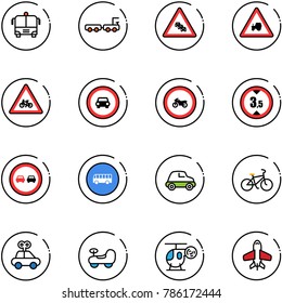 line vector icon set - airport bus vector, baggage truck, multi lane traffic road sign, tractor way, for moto, no car, limited height, overtake, bike, toy, baby, helicopter, plane