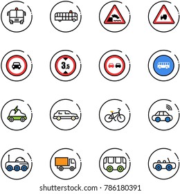 line vector icon set - airport bus vector, embankment road sign, tractor way, no car, limited height, overtake, electric, limousine, bike, wireless, moon rover, truck toy