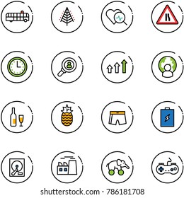 line vector icon set - airport bus vector, christmas tree, heart diagnosis, Road narrows sign, time, head hunter, arrows up, man globe, wine, pineapple, swimsuit, battery, hdd, plant, elephant wheel