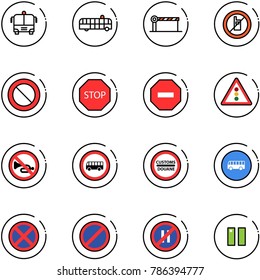 line vector icon set - airport bus vector, barrier, no mobile sign, prohibition road, stop, way, traffic light, horn, customs, parking, even, pause