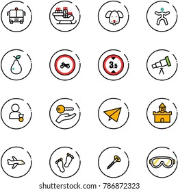 line vector icon set - airport bus vector, santa sleigh, dog, gymnastics, pear, no moto road sign, limited height, telescope, winner, key hand, paper fly, sand fort, plane, feet, screw