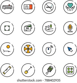 line vector icon set - airport bus vector, ticket, no smoking sign, heart care, currency, credit card, growth, microphone, lounger, parasol, mouse wireless, cursor, level, shovel, beanbag
