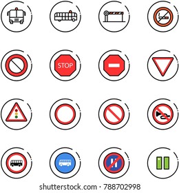 line vector icon set - airport bus vector, barrier, no smoking sign, prohibition road, stop, way, giving, traffic light, horn, parking even, pause