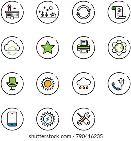 line vector icon set - airport building vector, christmas landscape, exchange, account history, refresh cloud, star, printer, gear globe, office chair, sun, rain, phone, mobile, power