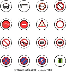 line vector icon set - airport bus vector, barrier, no smoking sign, prohibition road, stop, way, traffic light, horn, customs, parking, even, pause