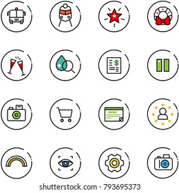 line vector icon set - airport bus vector, train, christmas star, wreath, wine glasses, blood test, account statement, pause, camera, cart, schedule, man, rainbow, eye scanner, gear