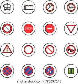 line vector icon set - airport bus vector, barrier, no mobile sign, smoking, prohibition road, stop, way, giving, traffic light, horn, parking, even, pause