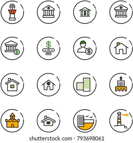 line vector icon set - airport tower vector, bank, account, home, building, sand fort, hotel, lighthouse