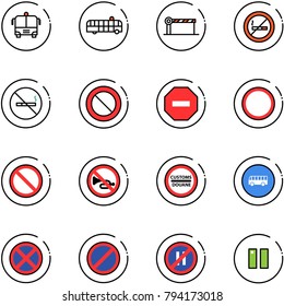 line vector icon set - airport bus vector, barrier, no smoking sign, prohibition road, way, horn, customs, stop, parking, even, pause