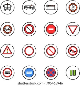line vector icon set - airport bus vector, barrier, no mobile sign, smoking, prohibition road, way, giving, traffic light, horn, stop, pause