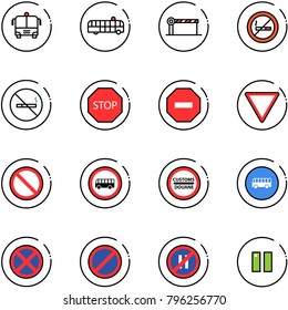 Line Vector Icon Set - Airport Bus Vector, Barrier, No Smoking Sign, Stop Road, Way, Giving, Prohibition, Customs, Parking, Even, Pause