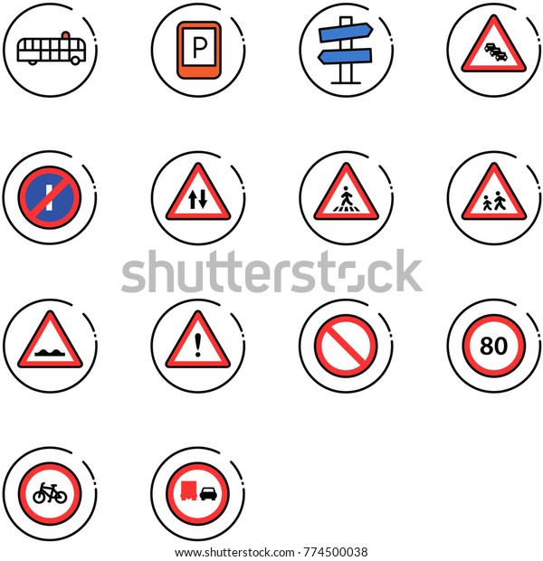 line\
vector icon set - airport bus vector, parking sign, road signpost,\
multi lane traffic, no parkin odd, oncoming, pedestrian, children,\
rough, attention, prohibition, speed limit 80,\
bike