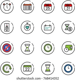 line vector icon set - alarm clock vector, schedule, 25 dec calendar, 31, christmas mobile, stopwatch heart, account history, no parking even road sign, sand, time, wallet, around