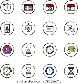 line vector icon set - alarm clock vector, schedule, 25 dec calendar, 31, christmas mobile, stopwatch heart, account history, no parking even road sign, sand, time, wallet, around