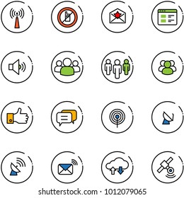line vector icon set - antenna vector, no mobile sign, star letter, website, volume medium, group, finger up, dialog, satellite, wireless mail, cloud exchange data