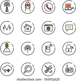 line vector icon set - antenna vector, train, phone, netabook connect, monero, home, browser globe, chat, dollar, server wireless, lock, cloud exchange data, magnifier, wrench screwdriver, radio