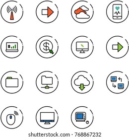 line vector icon set - antenna vector, right arrow, clouds, mobile heart monitor, account statistics, money click, cursor, folder, network, download cloud, data exchange, mouse wireless