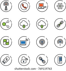 line vector icon set - antenna vector, phone, netabook connect, gear, share, download cloud, upload, link, puzzle, notebook wi fi, usb, wireless lock, server