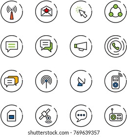 line vector icon set - antenna vector, star letter, cursor, social, chat, loudspeaker, phone horn, dialog, satellite, music player, sim, radio