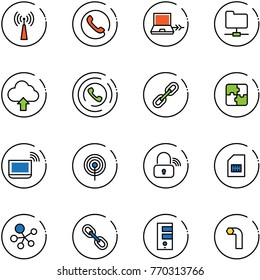 line vector icon set - antenna vector, phone, netabook connect, network folder, upload cloud, horn, link, puzzle, notebook wi fi, wireless lock, sim, molecule, server, allen key