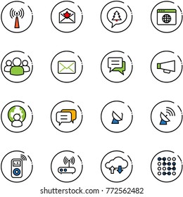 line vector icon set - antenna vector, star letter, merry christmas message, browser globe, group, mail, chat, loudspeaker, man, dialog, satellite, music player, wi fi router, cloud exchange data