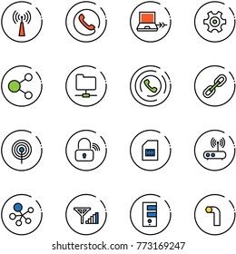 line vector icon set - antenna vector, phone, netabook connect, gear, share, network folder, horn, link, wireless lock, sim, wi fi router, molecule, fine signal, server, allen key