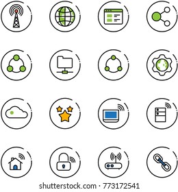 line vector icon set - antenna vector, globe, website, share, social, network folder, community, gear, cloud, stars, notebook wi fi, server wireless, home, lock, router, link