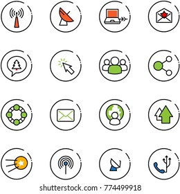 line vector icon set - antenna vector, satellite, netabook connect, star letter, merry christmas message, cursor, group, share, friends, mail, man globe, arrow up, first, phone