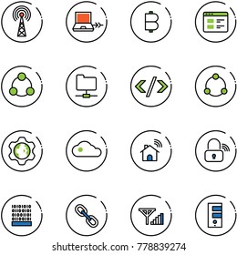 line vector icon set - antenna vector, netabook connect, bitcoin, website, social, network folder, tag code, community, gear globe, cloud, wireless home, lock, binary, link, fine signal, server
