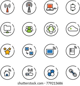 line vector icon set - antenna vector, netabook connect, bitcoin, network folder, group, gear globe, cloud, stars, data exchange, notebook wi fi, server wireless, home, router, atom core, link