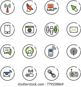 line vector icon set - antenna vector, satellite, netabook connect, cursor, phone, browser globe, group, mail, chat, man, mobile, wireless, wi fi router, link, radio