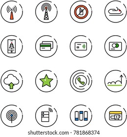 line vector icon set - antenna vector, no mobile sign, snowmobile, christmas, credit card, tap pay, upload cloud, star, phone horn, growth, server wireless, battery, generator