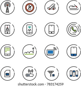 line vector icon set - antenna vector, no mobile sign, trap truck, snowmobile, christmas, heart monitor, phone, horn, growth, notebook wi fi, sim, router, signal, battery