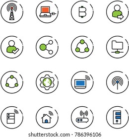 line vector icon set - antenna vector, netabook connect, bitcoin, user login, check, share, social, network folder, community, gear globe, notebook wi fi, server wireless, home, router