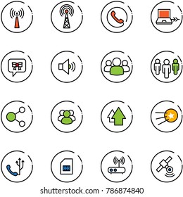 line vector icon set - antenna vector, phone, netabook connect, bow message, volume medium, group, share, arrow up, first satellite, sim, wi fi router