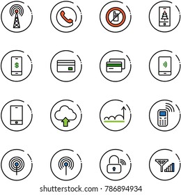 line vector icon set - antenna vector, phone, no mobile sign, christmas, payment, credit card, upload cloud, growth, wireless lock, fine signal