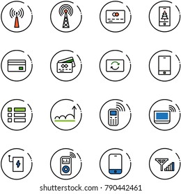 line vector icon set - antenna vector, credit card, christmas mobile, exchange, phone, menu, growth, notebook wi fi, power bank, music player, fine signal